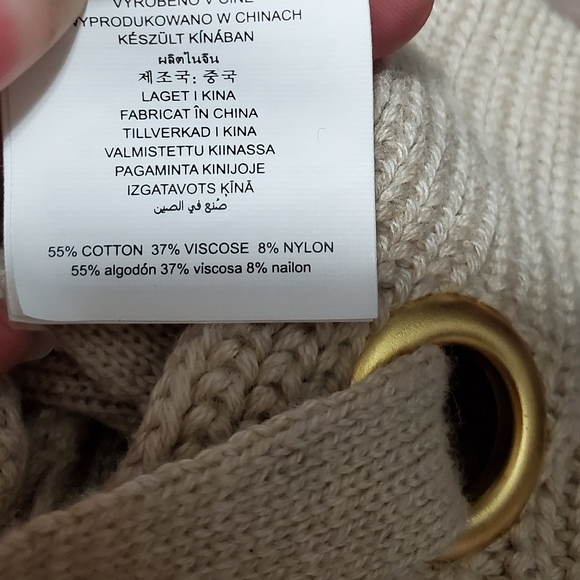 Michael Kors Sleeveless Oatmeal Mockneck Tunic Sweater, Gold Accents And Ties - Picture 4 of 4